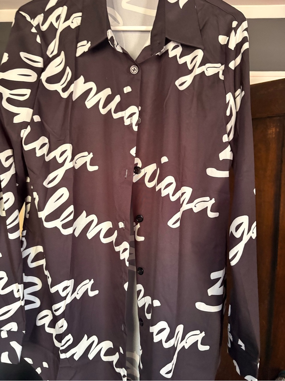 Black & White Script Print Button-Up Jacket - Picture 2 of 5